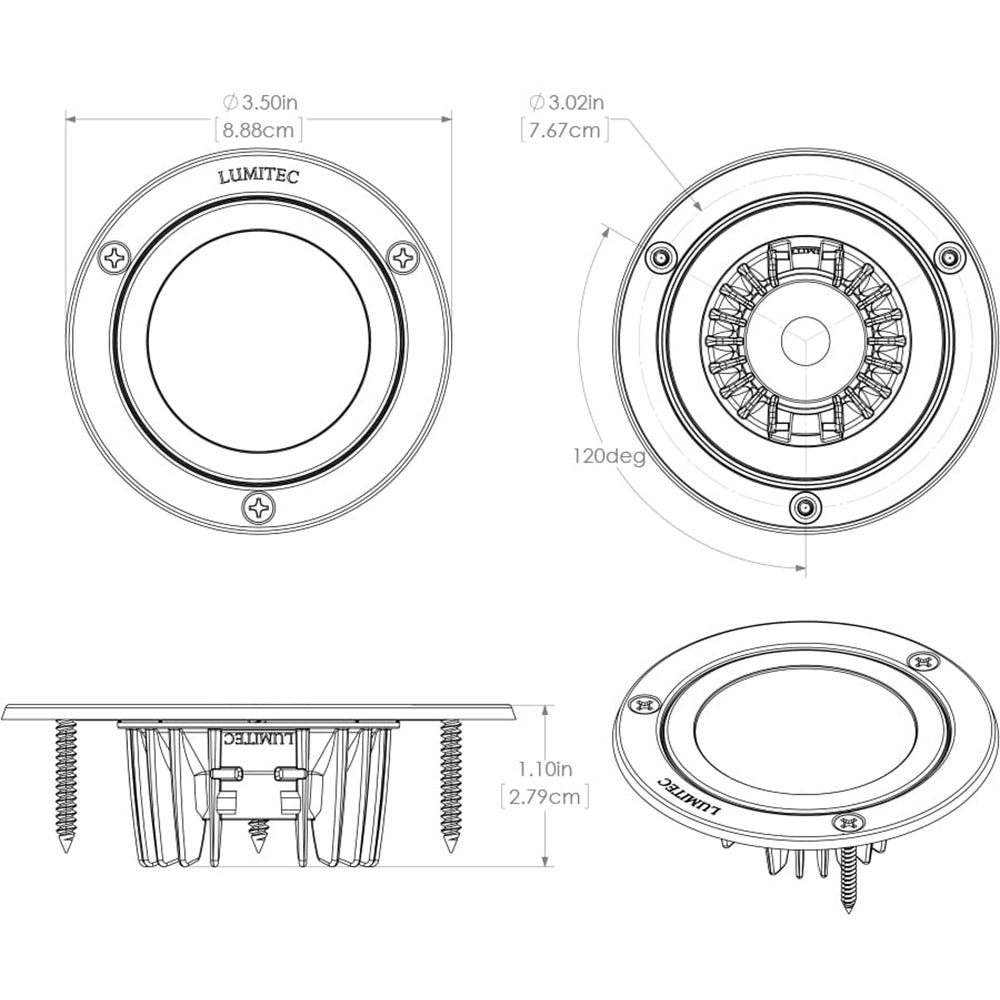 Lumitec Shadow Flush Mount Down Light Polished SS Finish 3Color RedBlue Non Dimming wWhite Dimming 114118