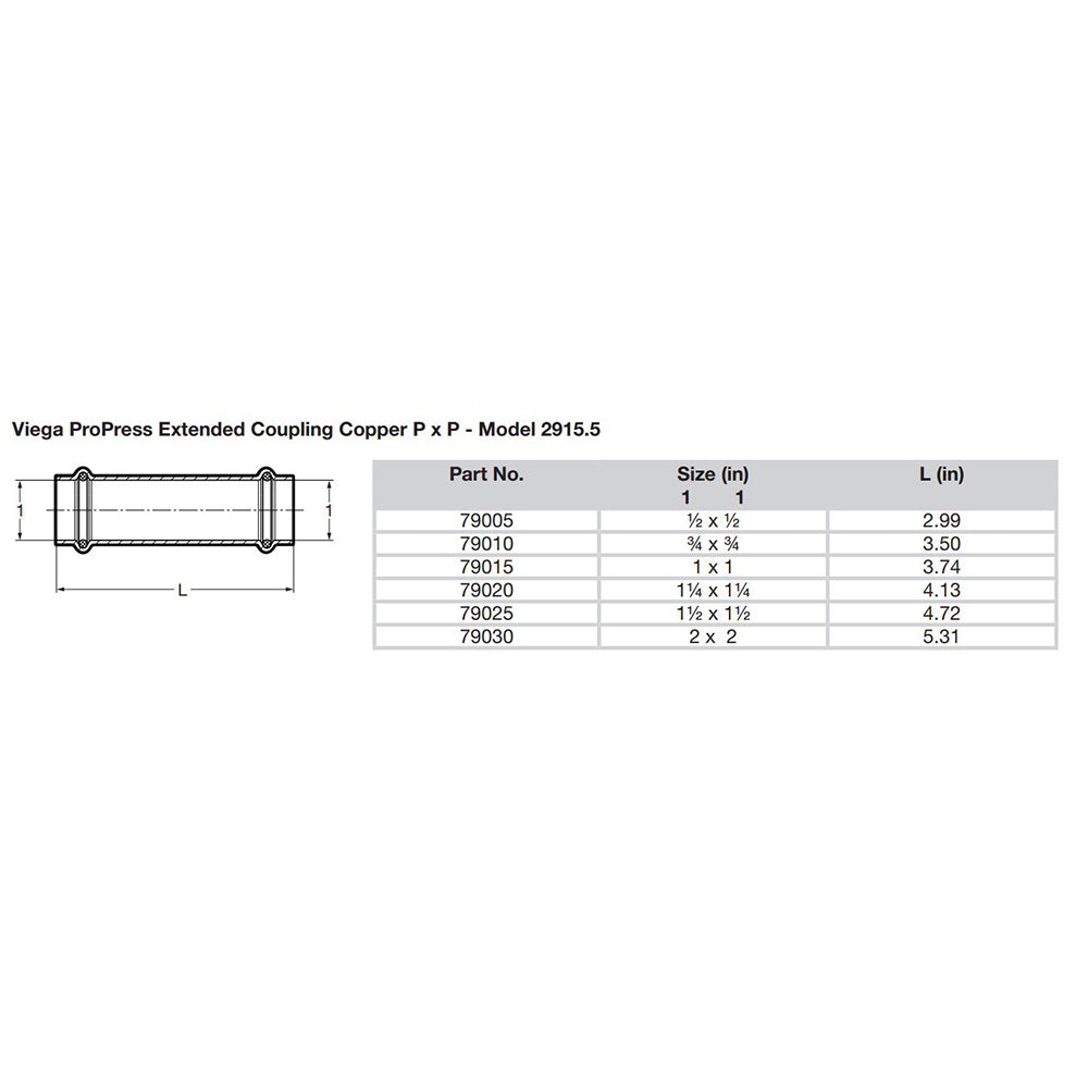 Viega ProPress 112 Extended Coupling wo Stop Double Press Connection Smart Connect Technology 79025