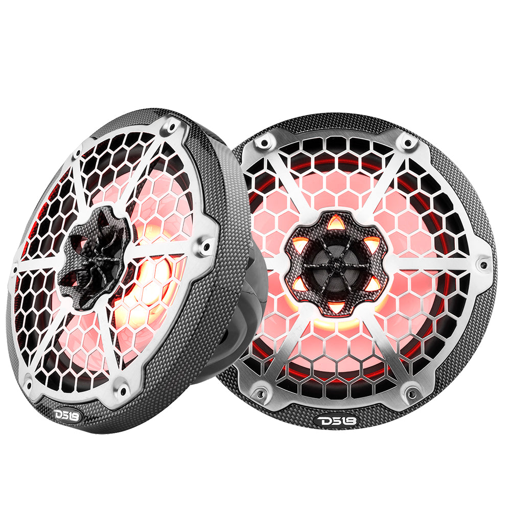 DS18 HYDRO 8 2Way Marine Speakers wRGB LED Lights 125W RMS 4Ohm Black Carbon Fiber CF8M