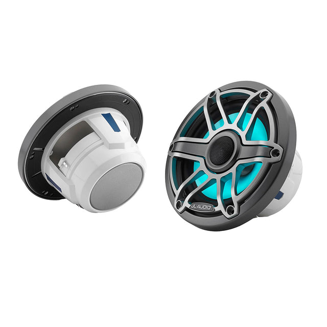 JL Audio M6 Series 65 Marine Coaxial Speakers wGrey Metallic Sport Grille  Transflective LED Lighting  M6650XSGmTii