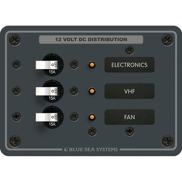 Blue Sea 8025 DC 3 Position Breaker Panel  White Switches 8025