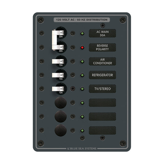 Blue Sea 8027 AC Main 6 Position Breaker Panel  White Switches 8027