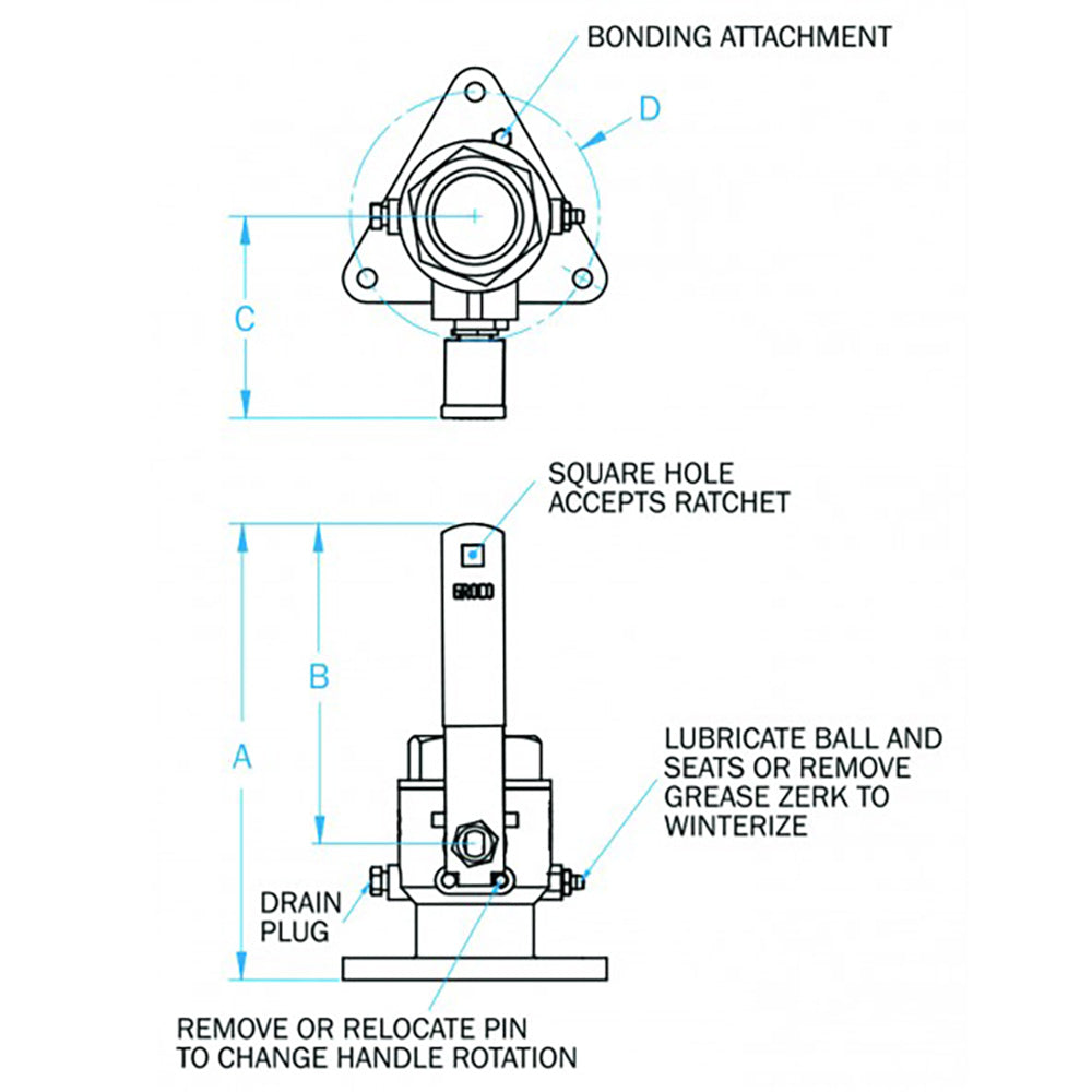 GROCO 1 Bronze TriFlanged Ball ValveSeacock FBV1000