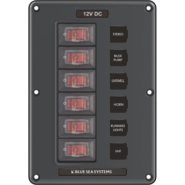 Blue Sea 4322 Circuit Breaker Switch Panel 6 Position  Gray 4322