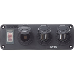 Blue Sea 4365 Water Resistant USB Accessory Panel  15A Circuit Breaker 12V Socket 2x 21A Dual USB Chargers 4365
