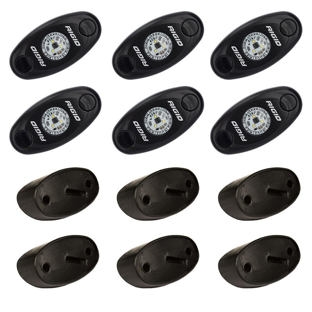 RIGID Industries ASeries Rock Light Kit  6 Cool White Lights  Black 400253