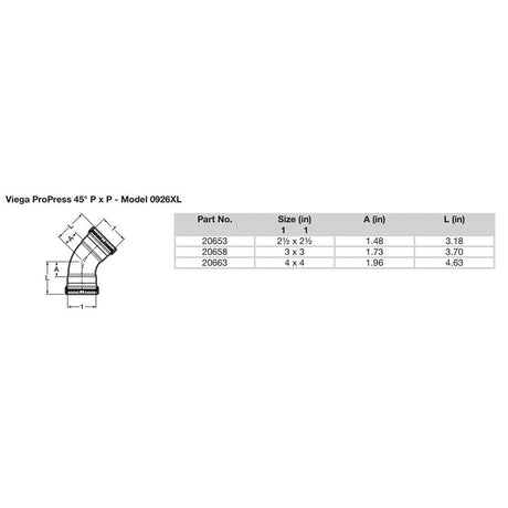 Viega ProPress 212  45 Copper Elbow  Double Press Connection  Smart Connect Technology 20653