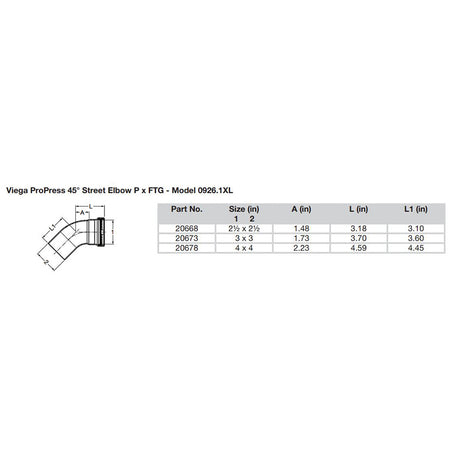 Viega ProPress  212  45 Copper Elbow  StreetPress Connection  Smart Connect Technology 20668