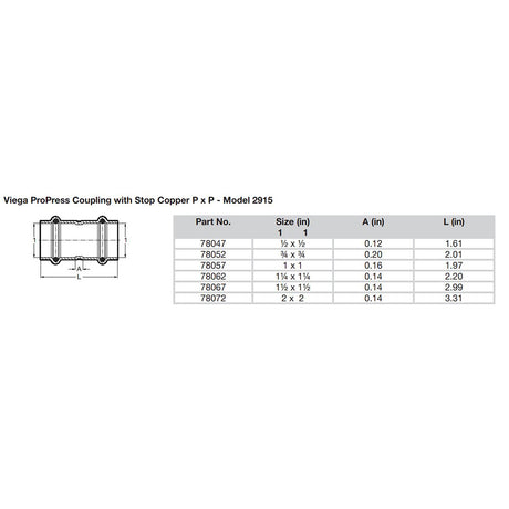 Viega ProPress 34 Copper Coupling wStop  Double Press Connection  Smart Connect Technology 78052