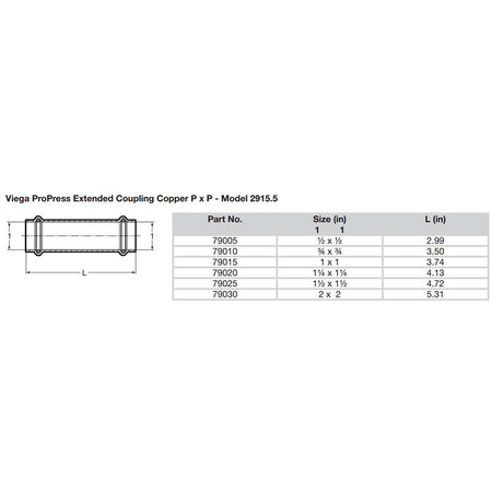 Viega ProPress 34 Extended Coupling wo Stop  Double Press Connection  Smart Connect Technology 79010