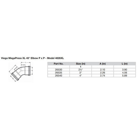 Viega MegaPress 3 45 Carbon Steel Elbow wFKM  Double Press Connection  Smart Connect Technology 26535