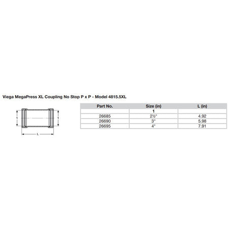 Viega MegaPress 3 Carbon Steel Coupling wo Stop wFMK  Double Press Connection  Smart Connect Technology 26690