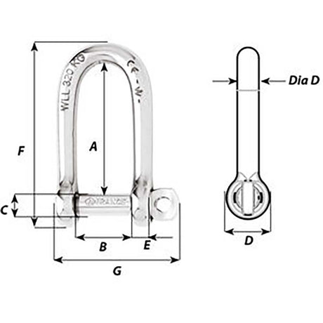 Wichard SelfLocking Long D Shackle  Diameter 6mm  14 1213W