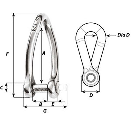 Wichard Captive Pin Twisted Shackle  Diameter 5mm  316 1422W