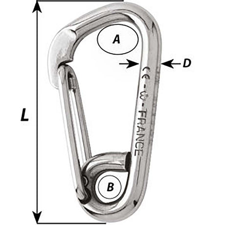 Wichard Asymmetric Carbine Hook  Length 80mm  516 2325W