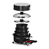 Magma Nestable 10 Piece Induction NonStick Enamel Finish Cookware Set  Jet Black A10366JB2IN