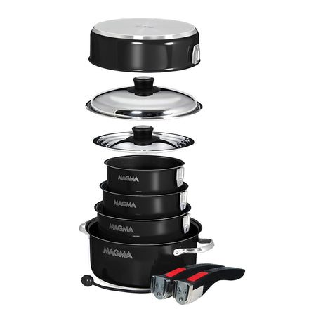 Magma Nestable 10 Piece Induction NonStick Enamel Finish Cookware Set  Jet Black A10366JB2IN