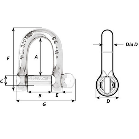 Wichard Not SelfLocking D Shackle  14mm Diameter  916 1207W