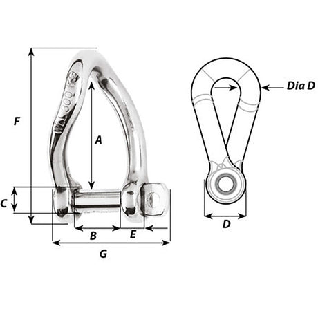 Wichard SelfLocking Twisted Shackle  10mm Diameter  1332 1225W