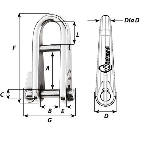 Wichard HR Key Pin Shackle With Bar  6mm Pin Diameter 91433W