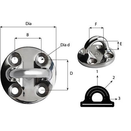Wichard Round Pad Eye  57mm Diameter 214  Fixed 6635W